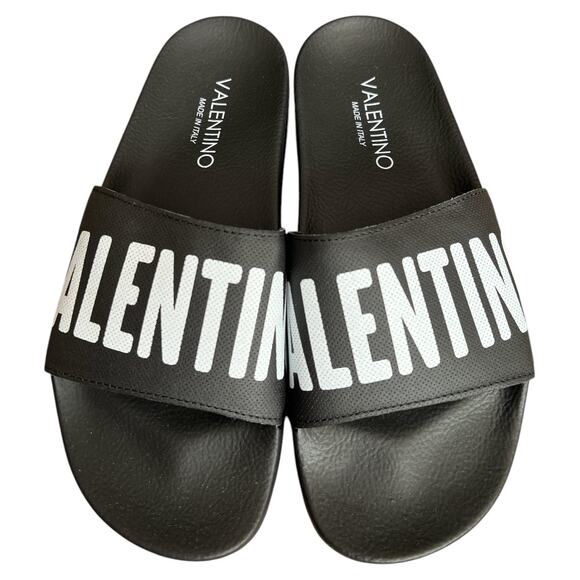 Valentino Black Footbed Gaia Leather Slide Sandals, IT41/US8 - Picture 5 of 9